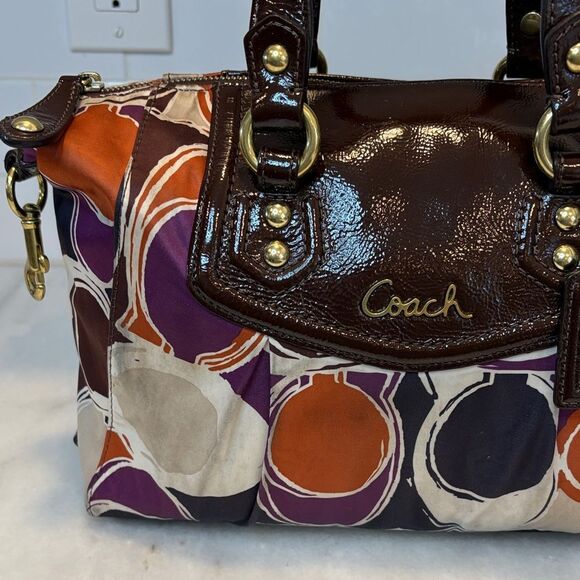 Coach Bag Purse Handbag Pocketbook Multicolor Sateen Ashley Scarf Print Satchel - Picture 3 of 16